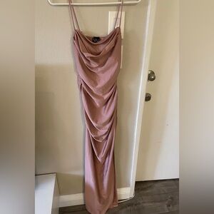 Windsor Mauve Formal Cowl Neck Ruched High Slit Dress